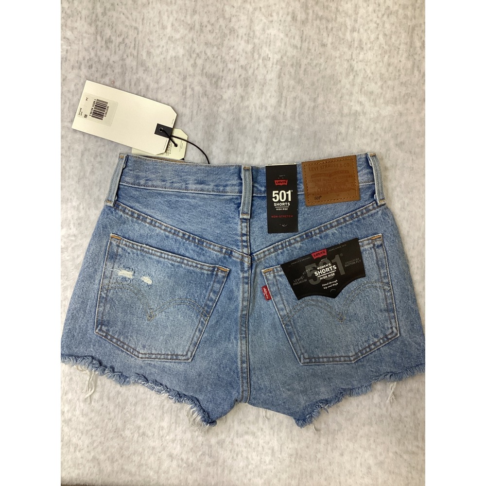 Levis Premium 501 High Rise Shorts Light Wash Distressed Denim 563270012 Size 24 - Picture 4 of 6